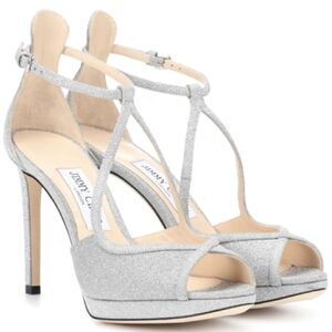 Jimmy Choo Glitter Leather Fawn 100 Sandal Heels